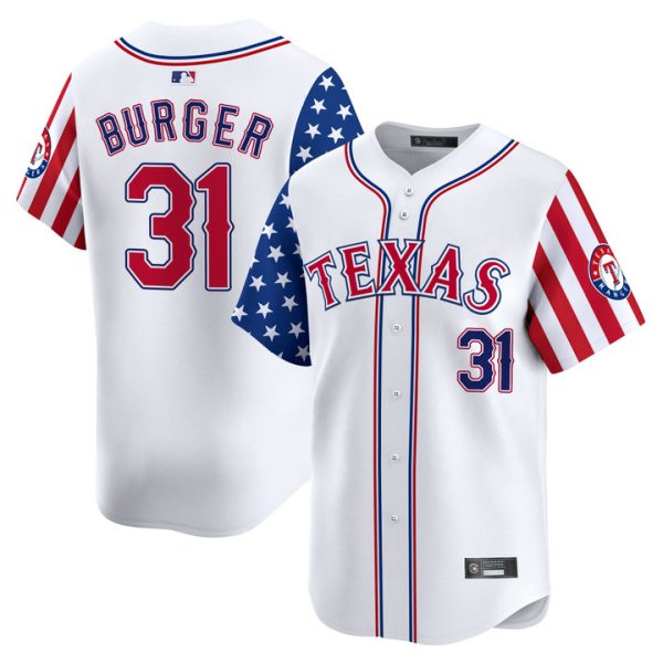 Texas Rangers 2025 Independence Day Vapor Premier Limited Jersey Stitched White Jake Burger