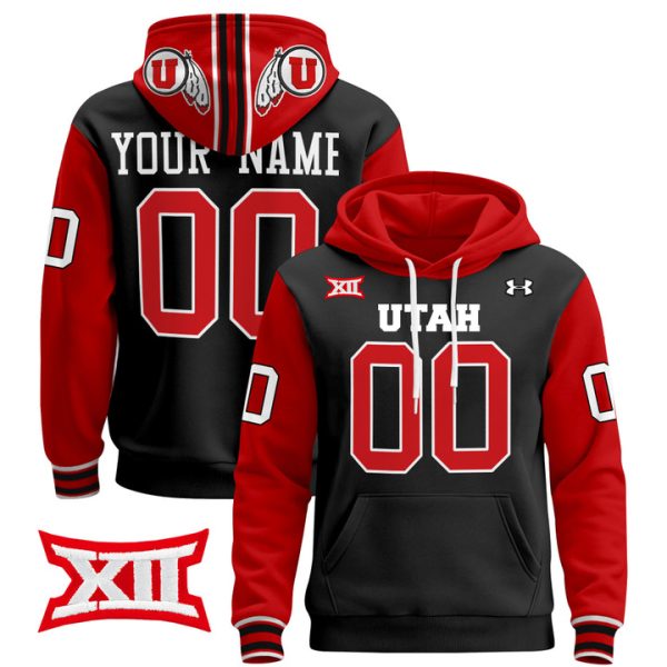 Utah Utes 2024 Custom Pullover Stitched Hoodie - Black