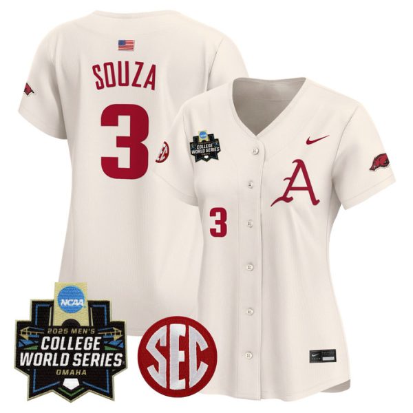 Women's Arkansas Razorbacks 2025 World Series Vapor Premier Limited Jersey Stitched Cream Nolan Souza