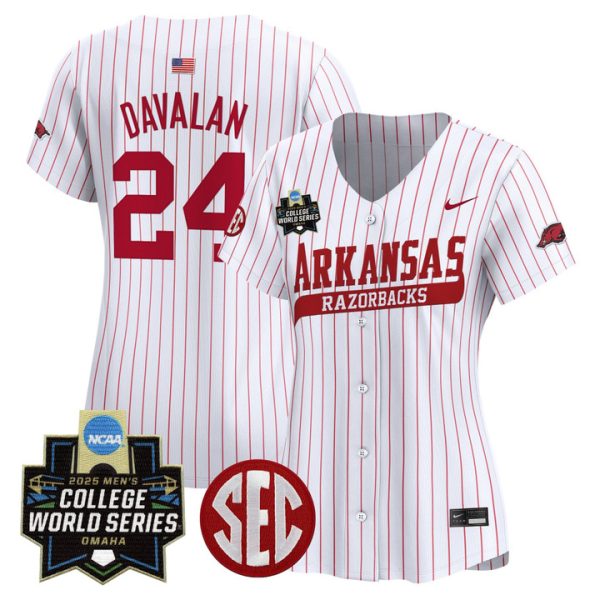Women's Arkansas Razorbacks 2025 World Series Vapor Premier Limited Jersey Stitched Pinstripe Charles Davalan
