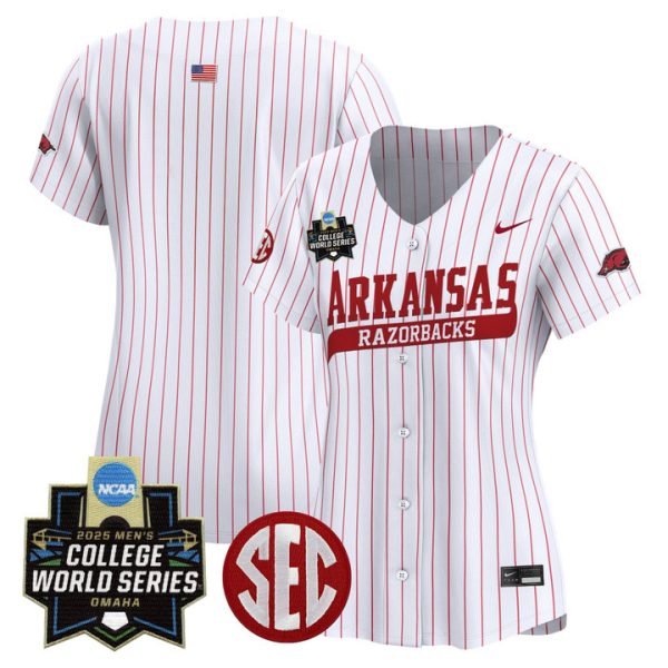 Women's Arkansas Razorbacks 2025 World Series Vapor Premier Limited Jersey Stitched Pinstripe Team