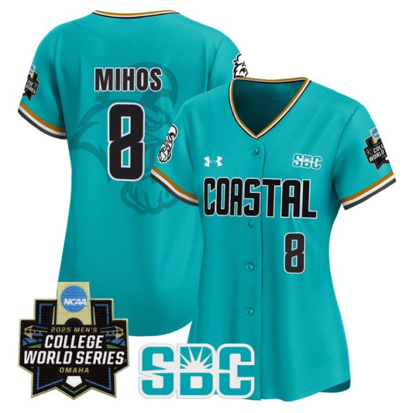Women's Coastal Carolina Chanticleers 2025 World Series Vapor Premier Limited Jersey Stitched Omaha Revival Dean Mihos
