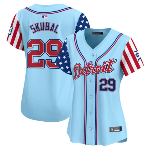 Women's Detroit Tigers 2025 Independence Day Vapor Premier Limited Jersey Stitched Blue Tarik Skubal