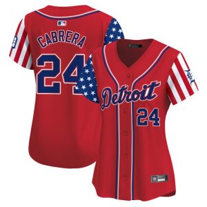 Women's Detroit Tigers 2025 Independence Day Vapor Premier Limited Jersey Stitched Red Miguel Cabrera