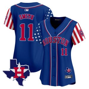Women's Houston Astros 2025 Independence Day Vapor Premier Limited Jersey V2 Stitched Royal Cam Smith