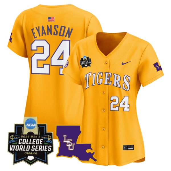 Women's LSU Tigers 2025 World Series Vapor Premier Limited Jersey Stitched Gold Anthony Eyanson