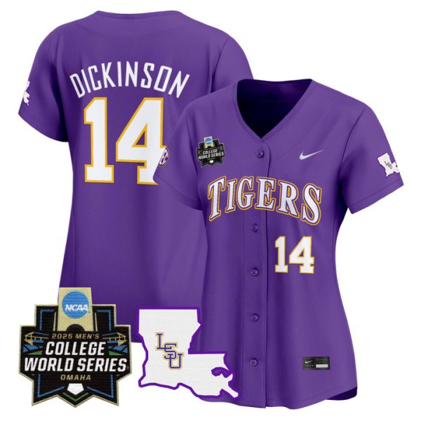 Women's LSU Tigers 2025 World Series Vapor Premier Limited Jersey Stitched Purple Daniel Dickinson