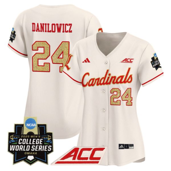 Women's Louisville Cardinals 2025 World Series Vapor Premier Limited Jersey Stitched Cream Wyatt Danilowicz