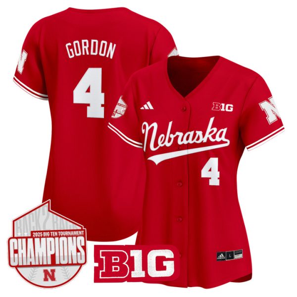 Women's Nebraska Huskers Back 2 Back Champions Patch Vapor Premier Limited Jersey Stitched Scarlet Alex Gordon