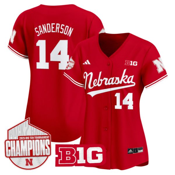Women's Nebraska Huskers Back 2 Back Champions Patch Vapor Premier Limited Jersey Stitched Scarlet Case Sanderson