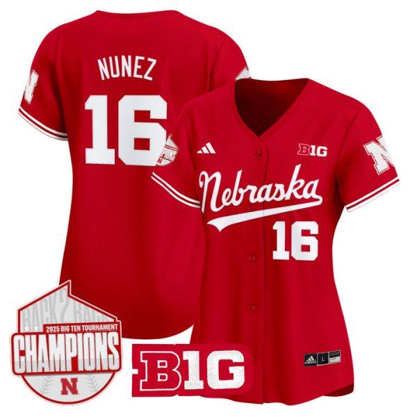 Women's Nebraska Huskers Back 2 Back Champions Patch Vapor Premier Limited Jersey Stitched Scarlet Devin Nunez