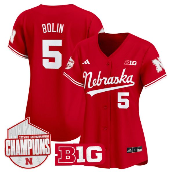 Women's Nebraska Huskers Back 2 Back Champions Patch Vapor Premier Limited Jersey Stitched Scarlet Robby Bolin