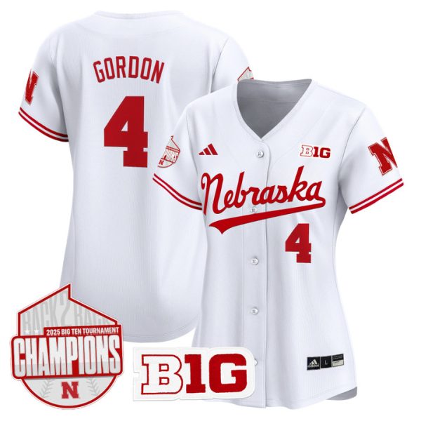 Women's Nebraska Huskers Back 2 Back Champions Patch Vapor Premier Limited Jersey Stitched White Alex Gordon