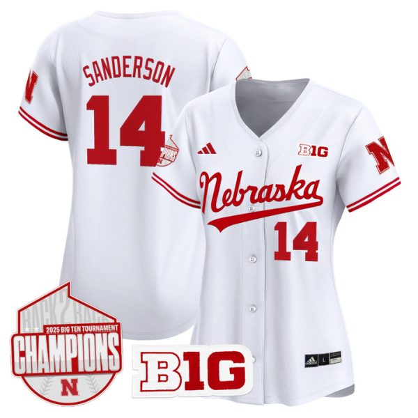 Women's Nebraska Huskers Back 2 Back Champions Patch Vapor Premier Limited Jersey Stitched White Case Sanderson