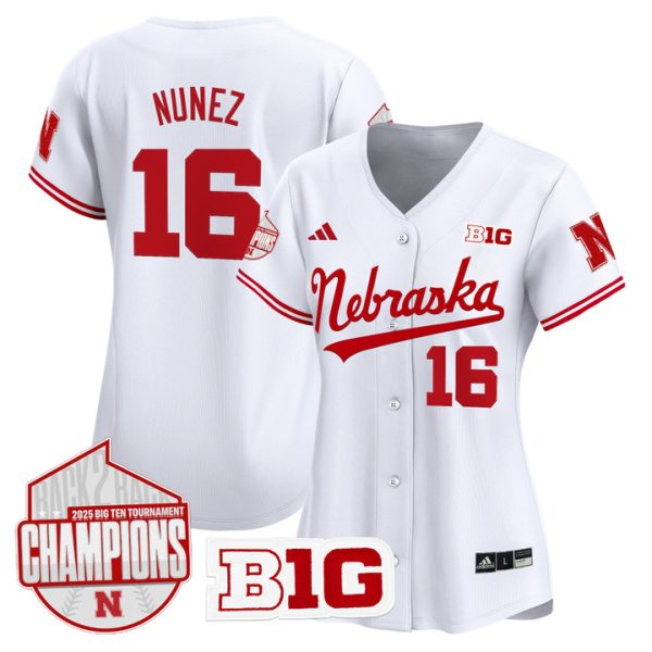 Women's Nebraska Huskers Back 2 Back Champions Patch Vapor Premier Limited Jersey Stitched White Devin Nunez