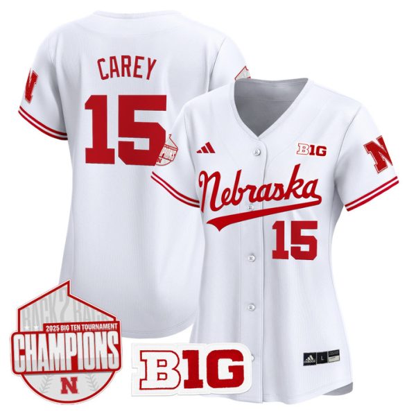Women's Nebraska Huskers Back 2 Back Champions Patch Vapor Premier Limited Jersey Stitched White Dylan Carey
