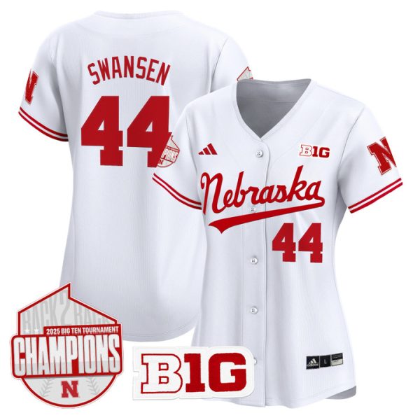 Women's Nebraska Huskers Back 2 Back Champions Patch Vapor Premier Limited Jersey Stitched White Gabe Swansen