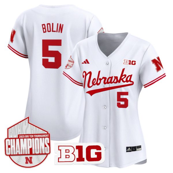 Women's Nebraska Huskers Back 2 Back Champions Patch Vapor Premier Limited Jersey Stitched White Robby Bolin