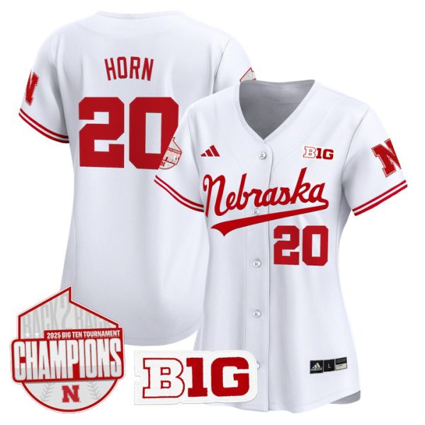 Women's Nebraska Huskers Back 2 Back Champions Patch Vapor Premier Limited Jersey Stitched White Ty Horn