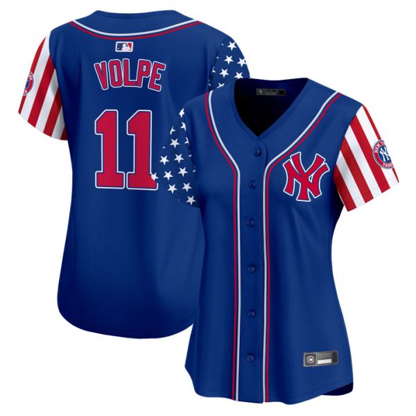 Women's New York Yankees 2025 Independence Day Vapor Premier Limited Jersey Stitched Royal Anthony Volpe