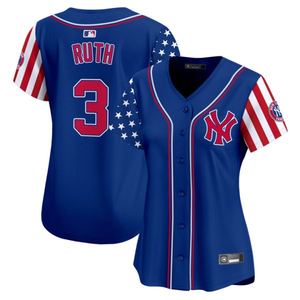 Women's New York Yankees 2025 Independence Day Vapor Premier Limited Jersey Stitched Royal Babe Ruth
