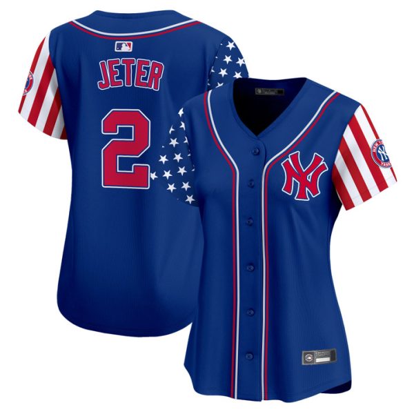 Women's New York Yankees 2025 Independence Day Vapor Premier Limited Jersey Stitched Royal Derek Jeter
