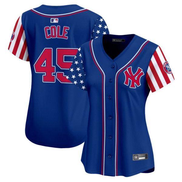 Women's New York Yankees 2025 Independence Day Vapor Premier Limited Jersey Stitched Royal Gerrit Cole