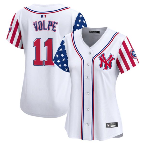 Women's New York Yankees 2025 Independence Day Vapor Premier Limited Jersey Stitched White Anthony Volpe