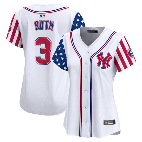Women's New York Yankees 2025 Independence Day Vapor Premier Limited Jersey Stitched White Babe Ruth
