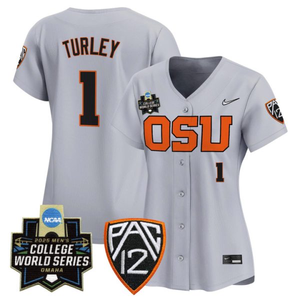 Women's Oregon State Beavers 2025 World Series Vapor Premier Limited Jersey Stitched Gray Gavin Turley