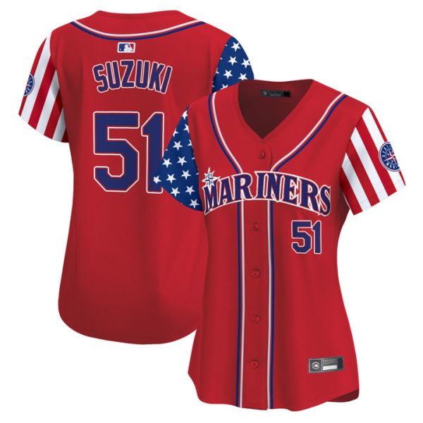 Women's Seattle Mariners 2025 Independence Day Vapor Premier Limited Jersey Stitched Red Ichiro Suzuki