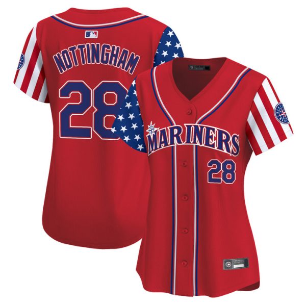Women's Seattle Mariners 2025 Independence Day Vapor Premier Limited Jersey Stitched Red Jacob Nottingham