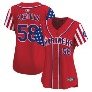 Women's Seattle Mariners 2025 Independence Day Vapor Premier Limited Jersey Stitched Red Luis Castillo