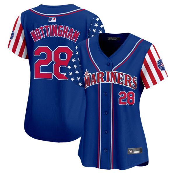 Women's Seattle Mariners 2025 Independence Day Vapor Premier Limited Jersey Stitched Royal Jacob Nottingham
