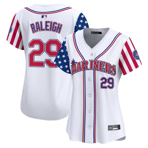 Women's Seattle Mariners 2025 Independence Day Vapor Premier Limited Jersey Stitched White Cal Raleigh