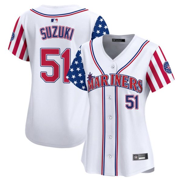 Women's Seattle Mariners 2025 Independence Day Vapor Premier Limited Jersey Stitched White Ichiro Suzuki