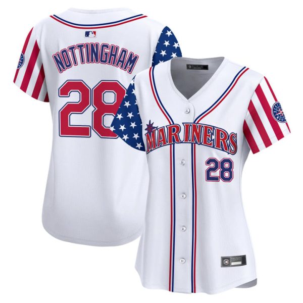 Women's Seattle Mariners 2025 Independence Day Vapor Premier Limited Jersey Stitched White Jacob Nottingham