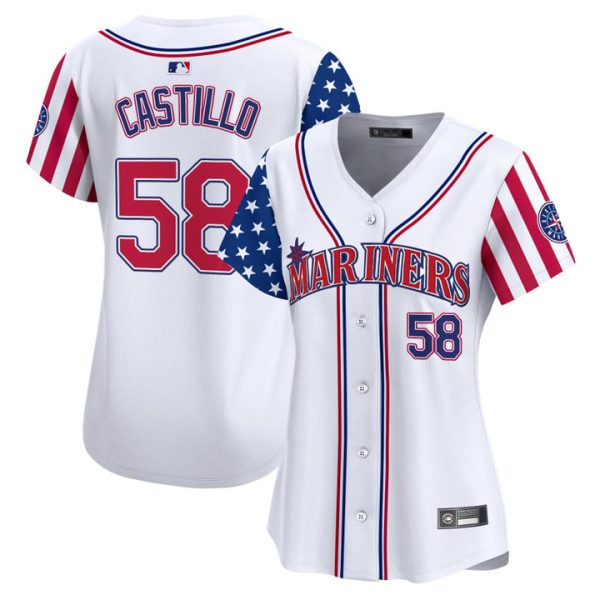Women's Seattle Mariners 2025 Independence Day Vapor Premier Limited Jersey Stitched White Luis Castillo
