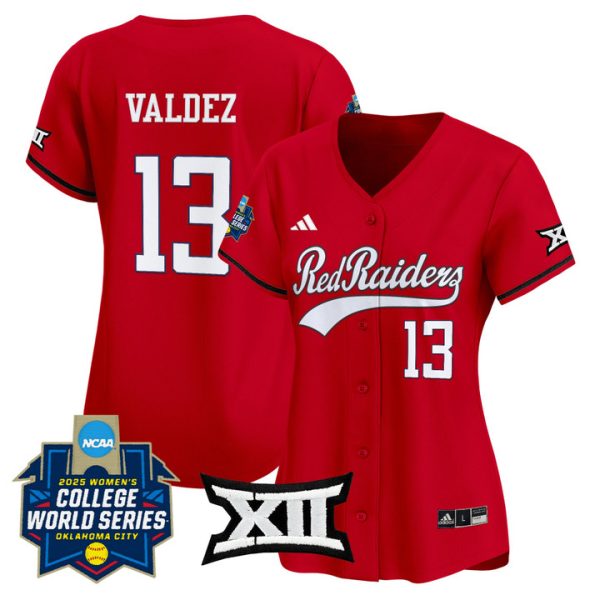 Women's Texas Tech Red Raiders Softball 2025 World Series (WCWS) Vapor Premier Limited Jersey Stitched Red Victoria Valdez
