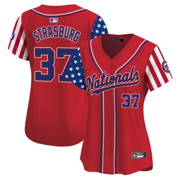 Women's Washington Nationals 2025 Independence Day Vapor Premier Limited Jersey Stitched Red Stephen Strasburg