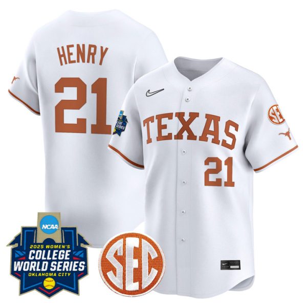 size - Texas Longhorns Softball 2025 World Series (WCWS) Vapor Premier Limited Jersey Stitched White Kayden Henry