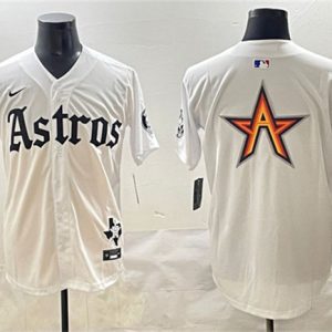 Houston Astros Team Big Logo White Gothic 'Houston Born Barrio Raised' Limited Stitched Baseball Jersey