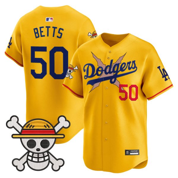 Los Angeles Dodgers x One Piece 2025 Vapor Premier Limited Jersey - Gold Mookie Betts
