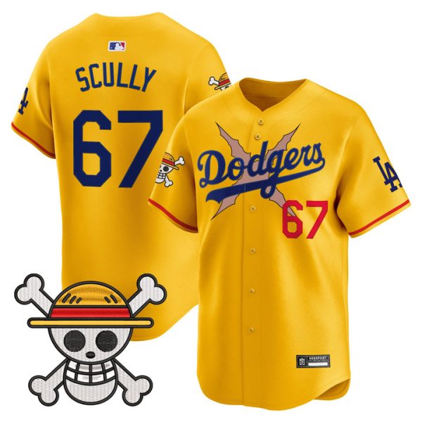 Los Angeles Dodgers x One Piece 2025 Vapor Premier Limited Jersey - Gold Vin Scully