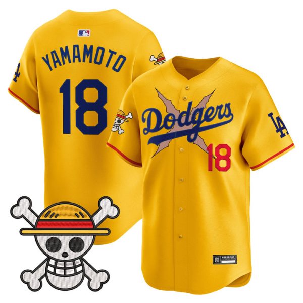 Los Angeles Dodgers x One Piece 2025 Vapor Premier Limited Jersey - Gold Yamamoto