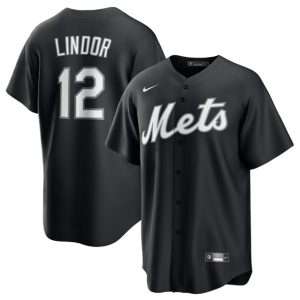 New York Mets #12 Francisco Lindor Black Lights Out Limited Stitched Baseball Jersey