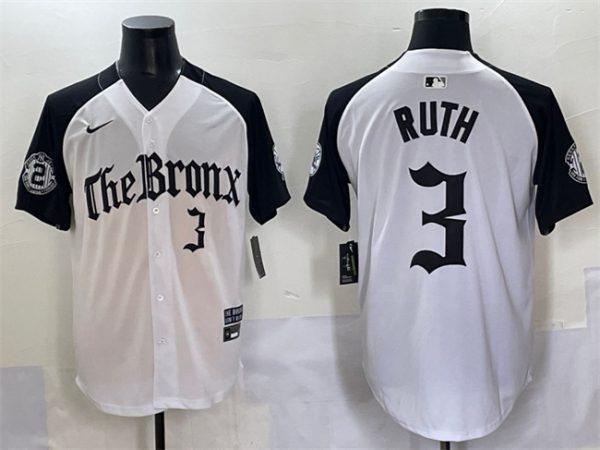 New York Yankees #3 Babe Ruth White/Black 'Gothic Legacy Edition' Vapor Premier Limited Stitched Baseball Jersey