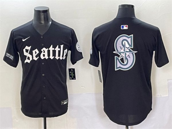 Seattle Mariners Team Big Logo Black 'Deep Sea Gothic Edition' Vapor Premier Limited Stitched Baseball Jersey